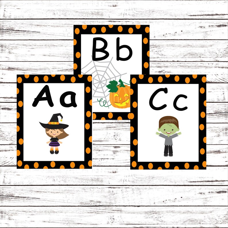 Printable Flash Cards Halloween Alphabet Cards Preschool Etsy