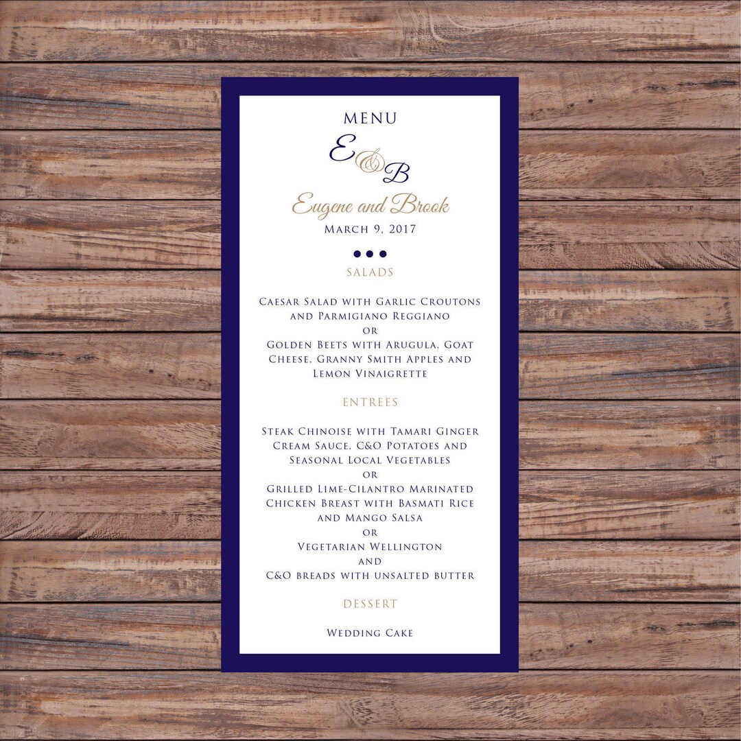 Printable Wedding Menu, Printable Download, Digital Download, Wedding ...
