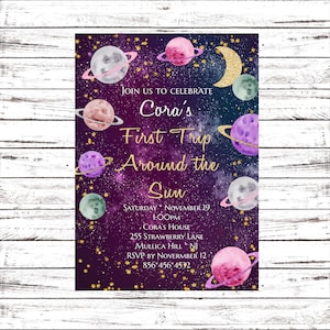 First Birthday, Birthday Invitation, First Trip Around the Sun, Girl Invitation, 1st Birthday Invite, Birthday Party, Digital Invitation