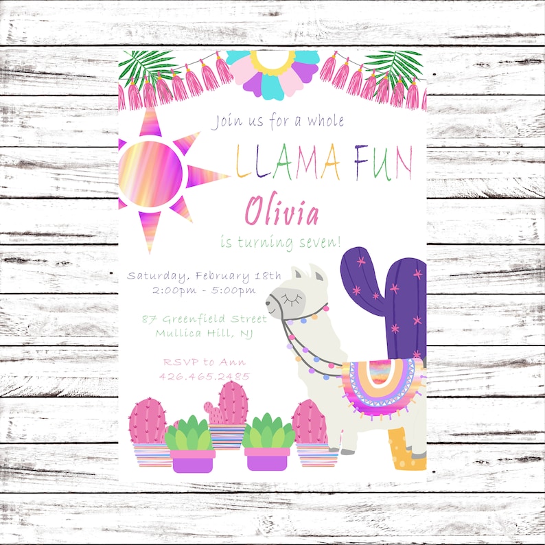 Llama Birthday Invitation, Girl Birthday Party, Girl Llama Birthday ...