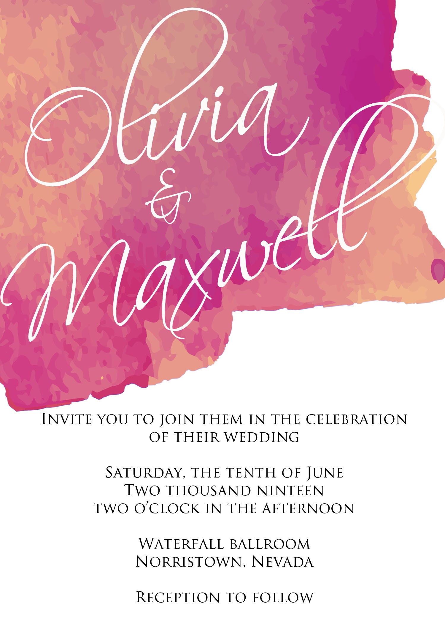 Printable Watercolor Wedding Invitation Set, Digital Download Wedding ...