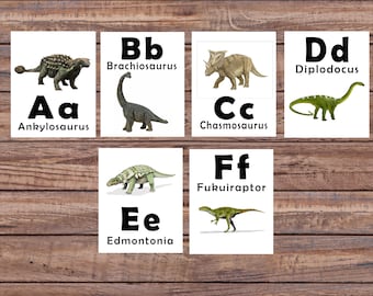 Dinozaury ABC Karty Flash do druku, Zabawki edukacyjne, Dinozaury, Karta Alfabetu do druku, Przedszkole, Przedszkole, Karty Ścienne Alfabetu