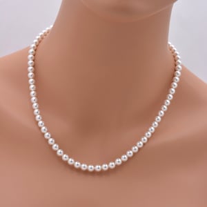 Classic Pearl Necklace, Bridesmaid Bridal Pearl Strand Necklace, White or Ivory 6mm Pearl 0259