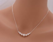 Set of 5 Sterling Silver Necklaces, 5 Bridesmaid Necklaces, 5 Pearl Necklaces, Pearl Bar Necklace 0305