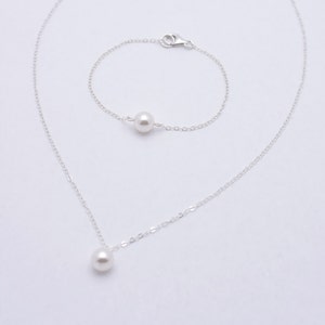 Bridesmaid Pearl Jewelry Set, Sterling Silver Necklace and Bracelet Set with Crystal Pearls 0169 image 1
