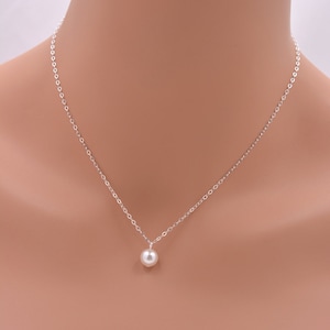 Sterling Silver Pearl Pendant Necklace, Single Pearl Necklace 0086 image 1