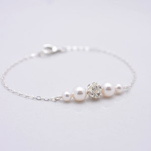 Pearl and Rhinestone Bridal Bracelet, White Ivory Wedding, Floating Pearl Crystal image 1