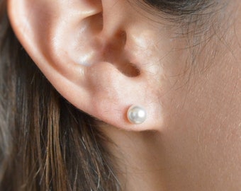 Pendientes de perlas, pendientes de boda de perlas, pendientes de novia de plata de ley con perlas diminutas