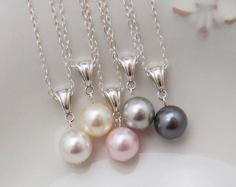 Set of 4 Pearl Pendant Necklaces, Single Pearl Necklaces, Set of 4 Bridesmaid Pearl Necklaces 0088