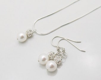 Bridesmaid Pearl Jewelry Sets, Sterling Silver Necklaces and Matching Earrings, Quantity Discount 5003