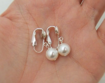 Sterling Silver Clip On Earrings, Clipon Bridesmaids Earrings, Pearl Clip-on 00611