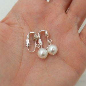 Sterling Silver Clip On Earrings, Clipon Bridesmaids Earrings, Pearl Clip-on 00611 image 1