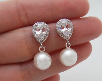 Pearl Bridal Earrings, Pearl and Rhinestone Wedding Earrings, Pearl and Crystal Earrings, Pearl Drop Earrings, Pearl Dangle Earrings 0257