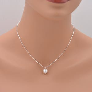 Set of 6 Bridesmaid Pearl Necklaces, Single Pearl Pendant on Snake Chain, Sterling Silver 0063