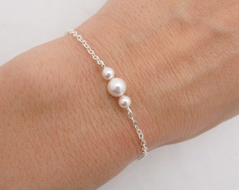 Bridesmaid Pearl Bracelet in Sterling Silver, Dainty Pearl Wedding Bracelet, Quantity Discount