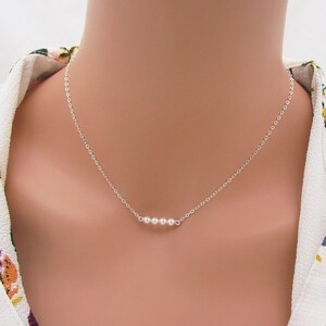 Tiny Pearl Necklace, Sterling Silver Pearl Row Bridal Necklace, Bridesmaid Necklaces