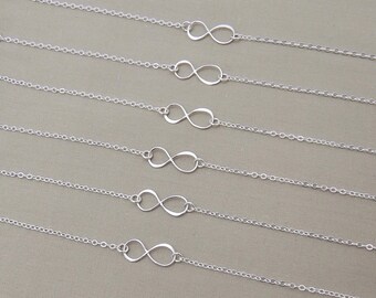 Set of 6 Sterling Silver Infinity Charm Bracelets, 6 Bridesmaids Bracelets Real Silver 0439