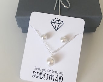 Set of 4 Bridesmaid Necklace and Earring Sets, 4 Pearl Sets, Sterling Silver Jewelry 01331