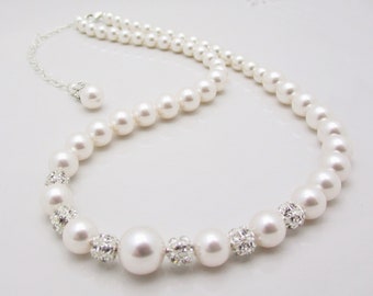 Pearl Bridal Backdrop Necklace in Sterling Silver, Ivory or White Wedding Jewelry