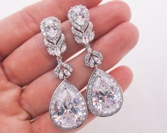 Crystal Bridal Earrings, Rhinestone Teardrop Wedding Earrings 6002