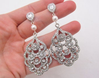 Bridal Chandelier Earrings, Vintage Style Statement Earrings, Crystal Wedding Earrings 6051