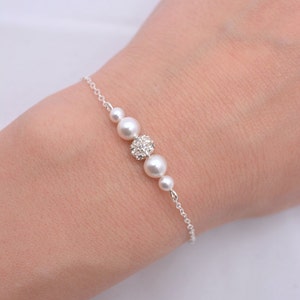 Pearl and Rhinestone Bridal Bracelet, White Ivory Wedding, Floating Pearl Crystal image 2