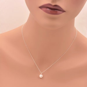 Sterling Silver Pearl Pendant Necklace, Single Pearl Necklace 0086 image 4