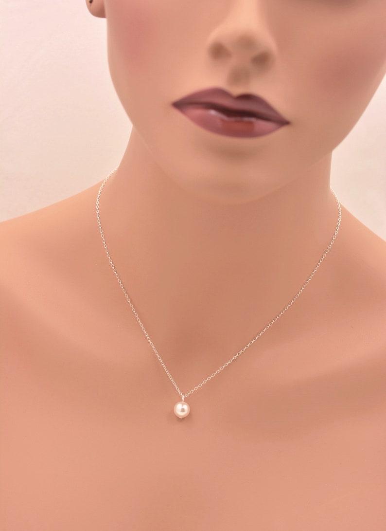 Sterling Silver Pearl Pendant Necklace, Single Pearl Necklace 0086 image 4