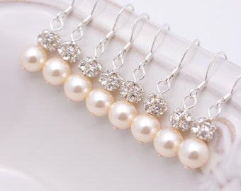 5 Pairs Ivory Bridesmaid Earrings, Ivory Pearl and Rhinestone Earrings, Cream Pearl Earrings, Ivory Pearl and Crystal Earrings 0111