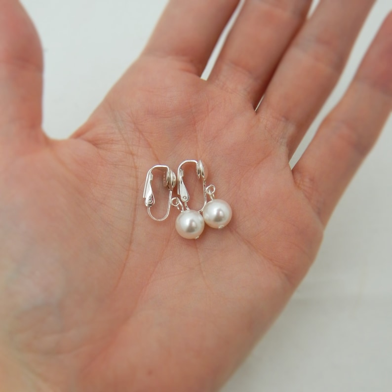 Sterling Silver Clip On Earrings, Clipon Bridesmaids Earrings, Pearl Clip-on 00611 image 1