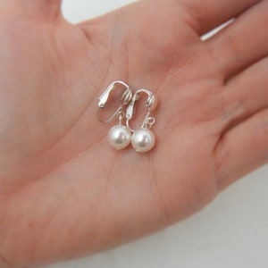 Sterling Silver Clip On Earrings, Clipon Bridesmaids Earrings, Pearl Clip-on 00611 image 7