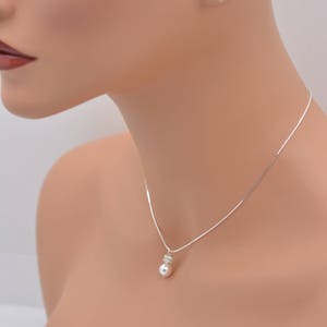 Pearl and Rhinestone Crystal Necklace, Bridal Necklace with Sterling Silver Snake Chain 0358 image 8