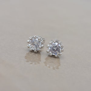 Bridal Stud Earrings, Crystal Stud Earrings, Crown Stud Earrings, CZ Post Earrings, Bridesmaid Wedding Earrings 0274 image 3