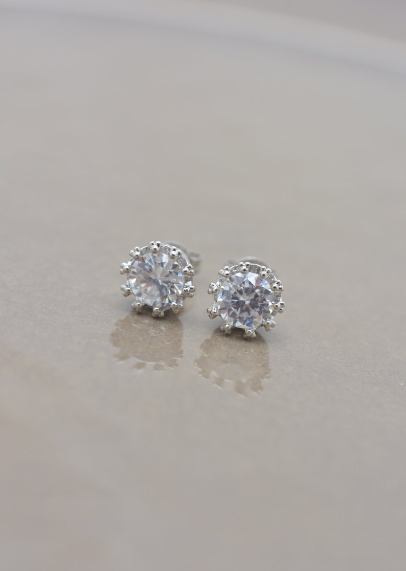 Bridal Stud Earrings, Crystal Stud Earrings, Crown Stud Earrings, CZ Post Earrings, Bridesmaid Wedding Earrings 0274 image 3