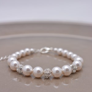 Pearl and Rhinestone Wedding Bracelet, Adjustable Bridesmaid Pearl Bridal Bracelet 0210 image 2