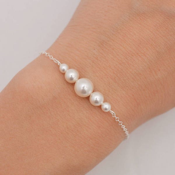 Sterling Silver Pearl Bracelet, Floating Pearls Bridal Bracelet, Wedding Bracelet, Bridesmaid Pearl Bracelet 0309