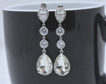 Crystal Teardrop Earrings, Long Rhinestone Wedding or Prom Earrings