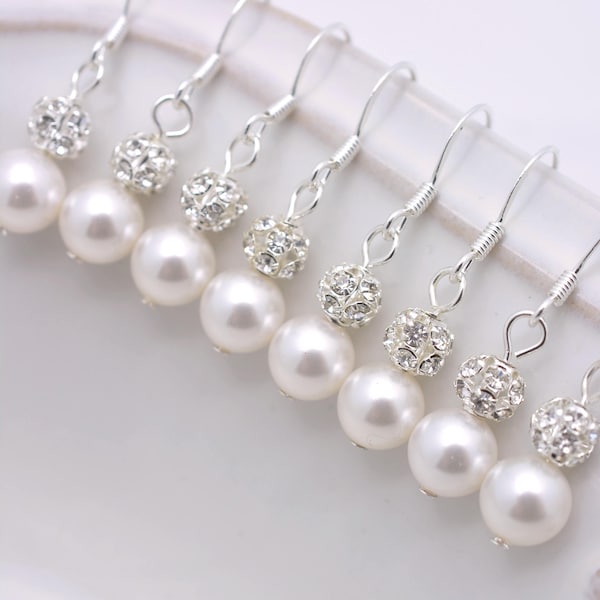 Clip On Bridesmaids Earrings in Sterling Silver, Clipon Pearl Earrings, Wedding Clip-on 00611