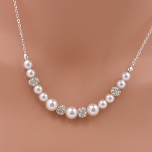 Set of 5 Bridesmaid Pearl Strand Necklaces, 5 Bridesmaid Pearl and Rhinestone Necklace, Ivory or White 0232