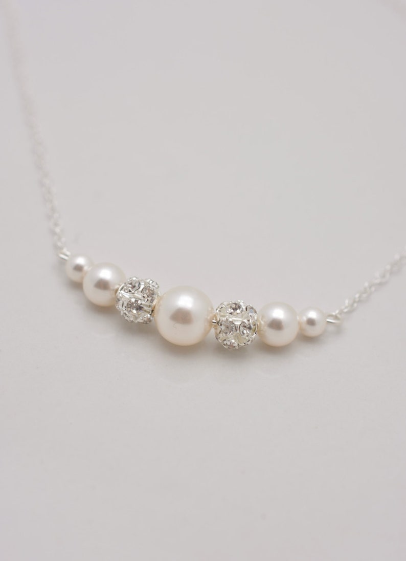 Set of 5 Bridesmaid Necklaces, 5 Pearl and Rhinestone Necklaces, Bridesmaid Pearl Necklaces, Pearl Bar Necklaces, Bridesmaid Gifts 0307 image 1