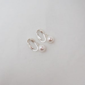 Sterling Silver Clip On Earrings, Clipon Bridesmaids Earrings, Pearl Clip-on 00611 image 2