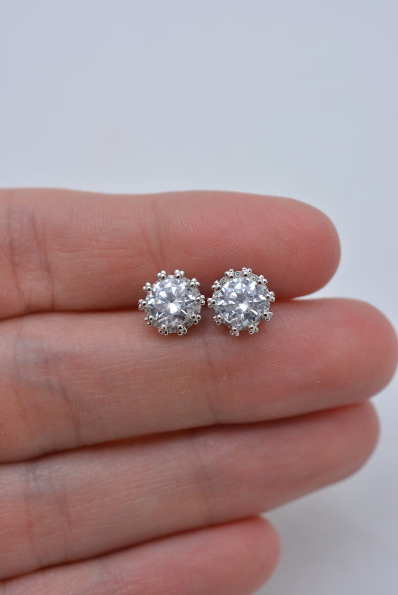 Bridal Stud Earrings, Crystal Stud Earrings, Crown Stud Earrings, CZ Post Earrings, Bridesmaid Wedding Earrings 0274 image 5