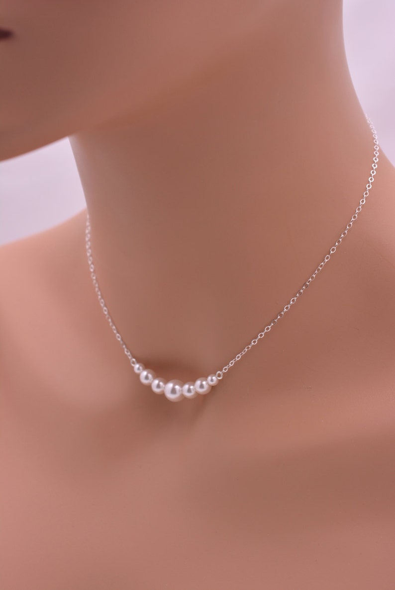 Sterling Silver Pearl Bridal Necklace, Wedding Bridesmaid Necklace in Real Silver 0305 Bild 3