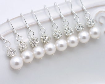 5 Pairs Bridesmaid Earrings, 5 Pairs Pearl Earrings, Sterling Silver Earrings, Pearl and Rhinestone Earring, Crystal and Pearl Earrings 0061