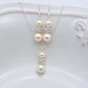 5 Ivory Pearl Jewelry Sets, Set of 5 Bridesmaid Necklaces and Earrings, Ivory Pearl Bridesmaid Sets 0238 image 1