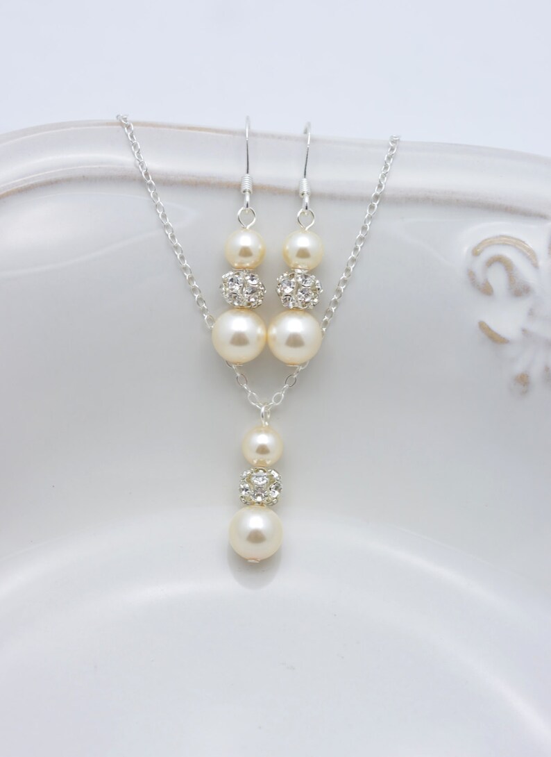 5 Ivory Pearl Jewelry Sets, Set of 5 Bridesmaid Necklaces and Earrings, Ivory Pearl Bridesmaid Sets 0238 image 1