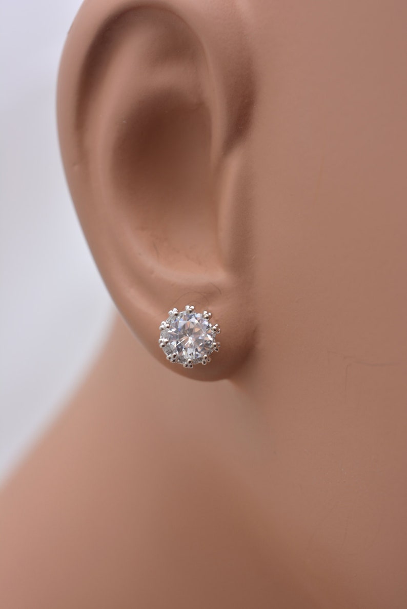 Bridal Stud Earrings, Crystal Stud Earrings, Crown Stud Earrings, CZ Post Earrings, Bridesmaid Wedding Earrings 0274 image 2