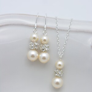 5 Ivory Pearl Jewelry Sets, Set of 5 Bridesmaid Necklaces and Earrings, Ivory Pearl Bridesmaid Sets 0238 image 3