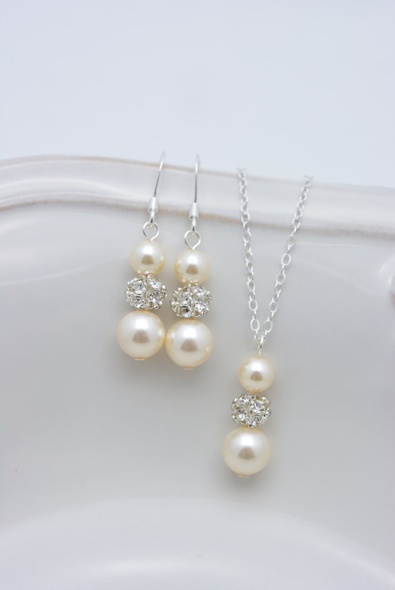 5 Ivory Pearl Jewelry Sets, Set of 5 Bridesmaid Necklaces and Earrings, Ivory Pearl Bridesmaid Sets 0238 image 3
