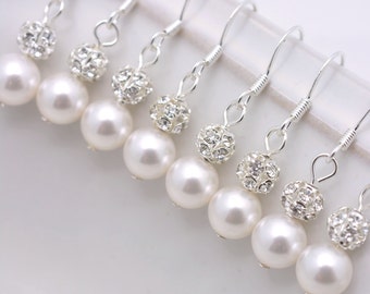 10 Pairs Bridesmaid Earrings, 10 Pairs Pearl Earrings, Pearl and Rhinestone Earrings, Crystal and Pearl Earrings, 10 Bridesmaid Gifts 0061